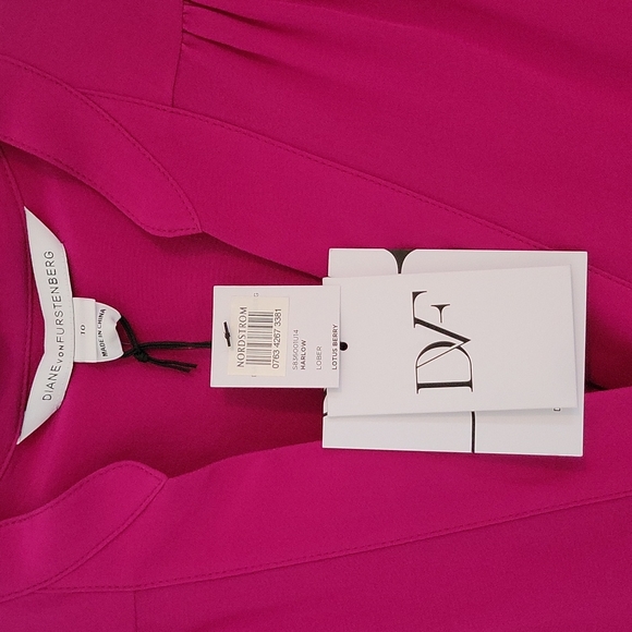Dian Von Furstenberg Silk Blouse Dark Pink/Mauve Size 10 NWT - Picture 3 of 3